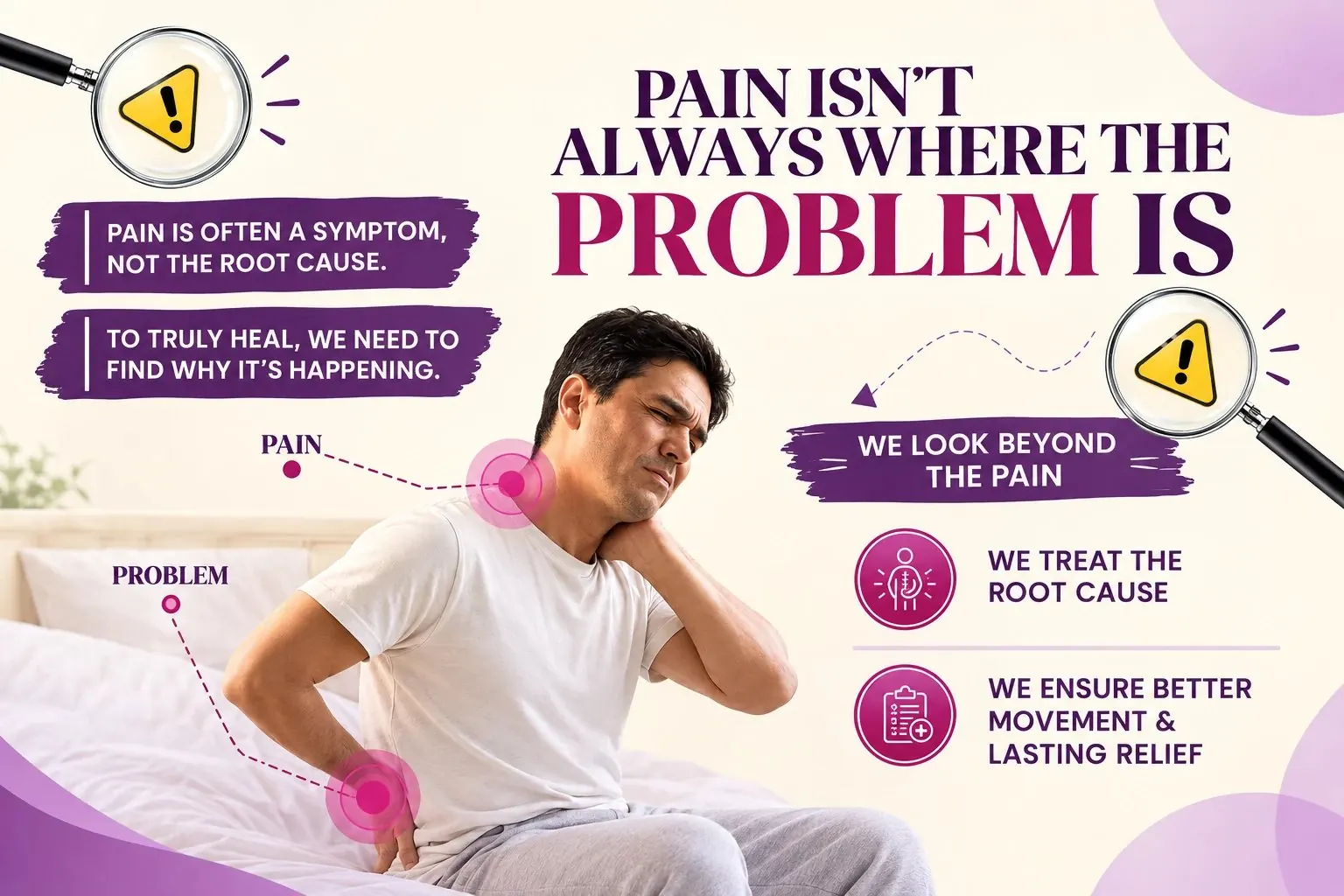 Pain isn't always where the problem is — we look beyond the pain and treat the root cause